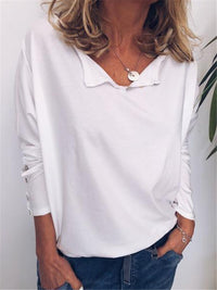 Fashion Solid Color Loose V Neck Blouses